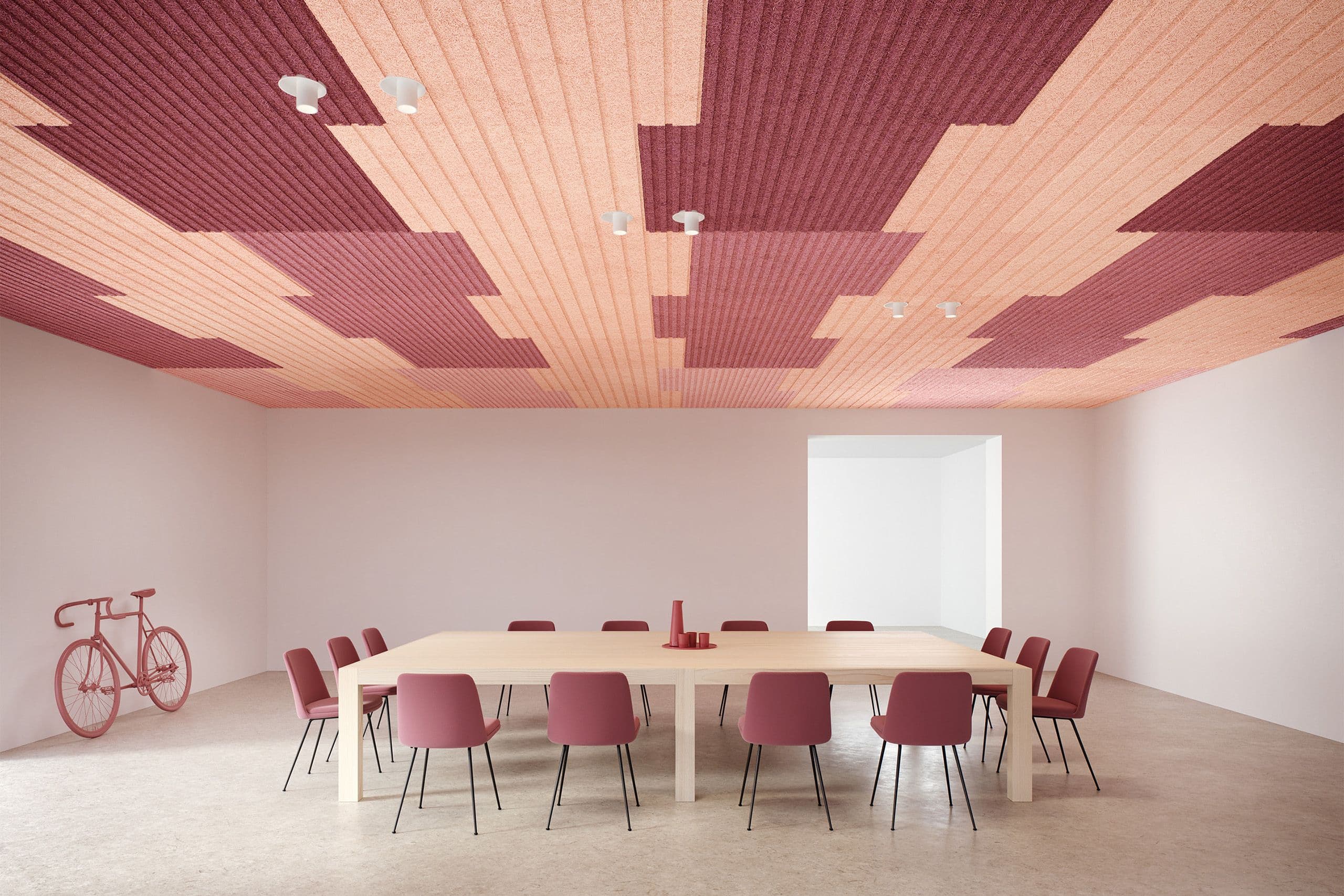 Red Toned Wood Wool Ceiling Panels